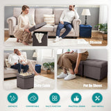 BRIAN & DANY Small Ottoman with Storage, Small Storage Ottoman, Folding Foot Stool with Wood Legs for Living Room and Bedroom Linen Rest Seat, 12.6"x12.6"x12.8" - Brown BRIAN & DANY