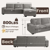 PARKOL 102" L-Shaped Sectional Couch with Storage, Sofa with Reversible Chaise, USB Type-C Charging, Chenille Fabric, Removable Cushion Covers, for Small Space, Apartment, Living Room, Light Gray PARKOL