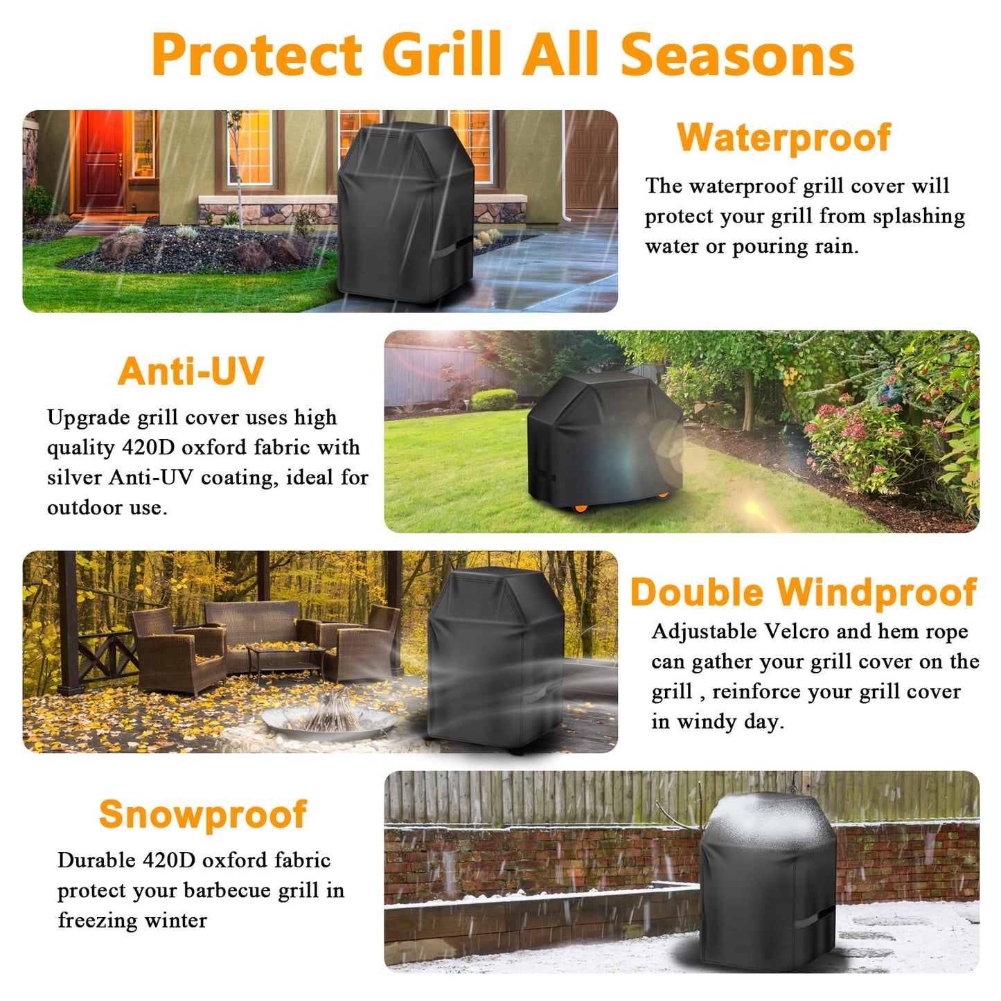 Grill Cover 32 inch Gas BBQ-Cover, Fit Most 2 Burner Grill Waterproof Small Barbeque Cover with Velcro Straps & Adjustable Drawstring for Weber,Nexgrill,Char-Broil, Monument,Dyna-Glo,Kenmore