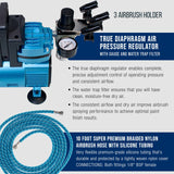 Master Airbrush Cool Runner Dual Fan Air Compressor Professional Airbrushing System Kit with 3 Airbrushes, Gravity & Siphon Feed - 6 Primary Opaque Colors Acrylic Paint Artist Set, Hose & Holder Master Airbrush