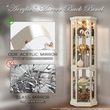 KavlSean 70" H Corner Curio Cabinet, Lighted Glass Display Cabinet with Elegant Tempered Glass Door, Adjustable Shelve, China Cabinet with Light Bulb, Mirrored Back Panel for Living Room (White) KavlSean