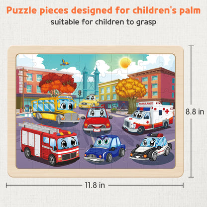 SYNARRY Wooden Vehicle Puzzles for Kids Ages 4-6, 6 Packs 60 PCs Jigsaw Puzzles Preschool Educational Toys Gifts for Children Ages 4-8, Kids Puzzles for 4+ Year Olds Boys Girls, Wood Puzzles Ages 3-10