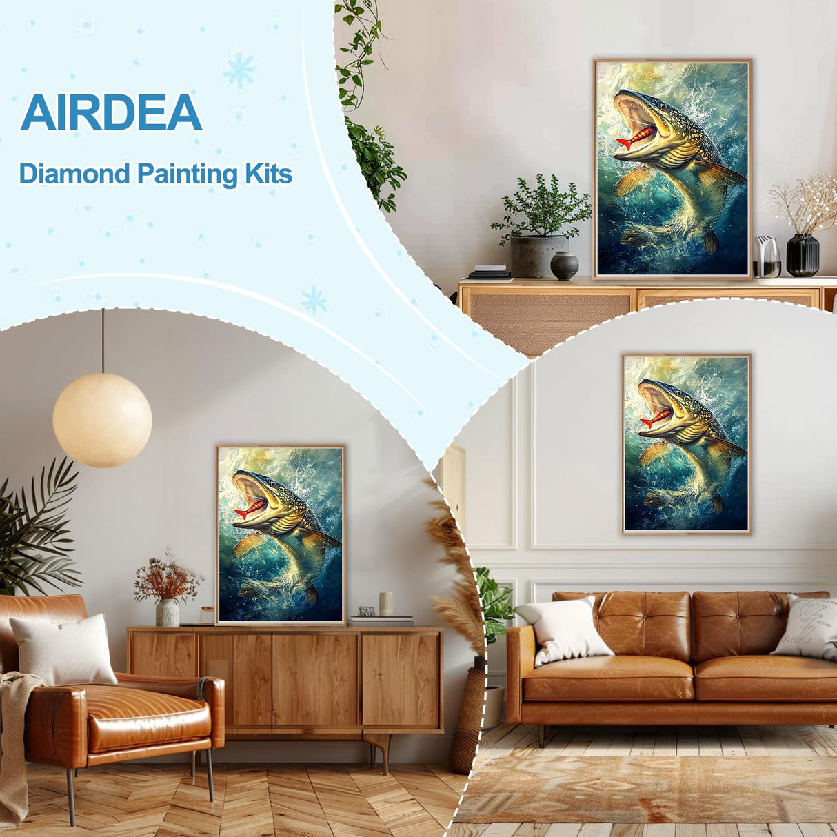 AIRDEA Diamond Art Paintings Kits for Adults,5D Diamond Painting Set for Beginner,12x16 In/30x40 cm DIY Gem Art Kits,Home Wall Decro (Blue) AIRDEA
