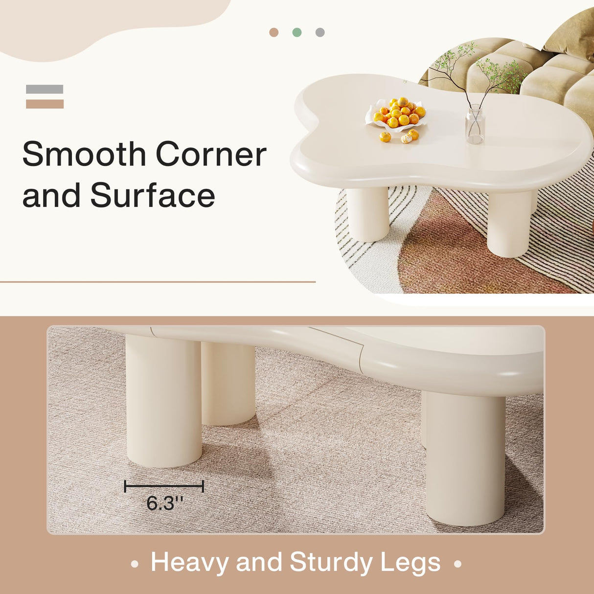 Tribesigns 46.4" Cloud Coffee Table with Storage Drawer, Modern White Irregular Center Tea Table with 4 Legs for Living Room Tribesigns