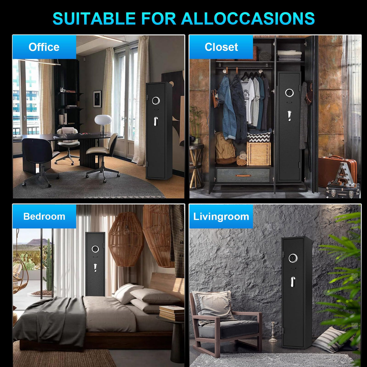 EMAXEE 4-5 Rifle Gun Safe, Gun Cabinet for Home Rifle and Pistols with Upgraded Digital Keypad and LED Light, Quick Access Gun Safes & Cabinets with Removable Shelf and Rifle Racks EMAXEE