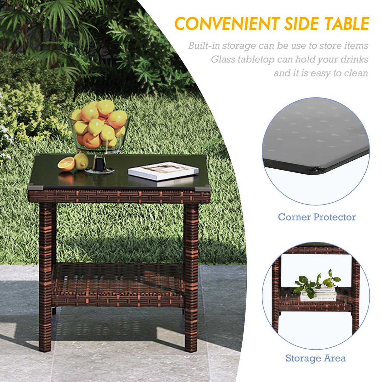 5 Piece Outdoor Patio Furniture Set with Table&Ottoman Outdoor Furniture Patio Set Bistro Wicker Patio Set of 2 Outside Lawn Chairs Conversation Sets for Porch Balcony Deck(Brown Wicker&Khaki Cushion) ARTBUSKE