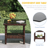 5 Piece Outdoor Patio Furniture Set with Table&Ottoman Outdoor Furniture Patio Set Bistro Wicker Patio Set of 2 Outside Lawn Chairs Conversation Sets for Porch Balcony Deck(Brown Wicker&Khaki Cushion) ARTBUSKE