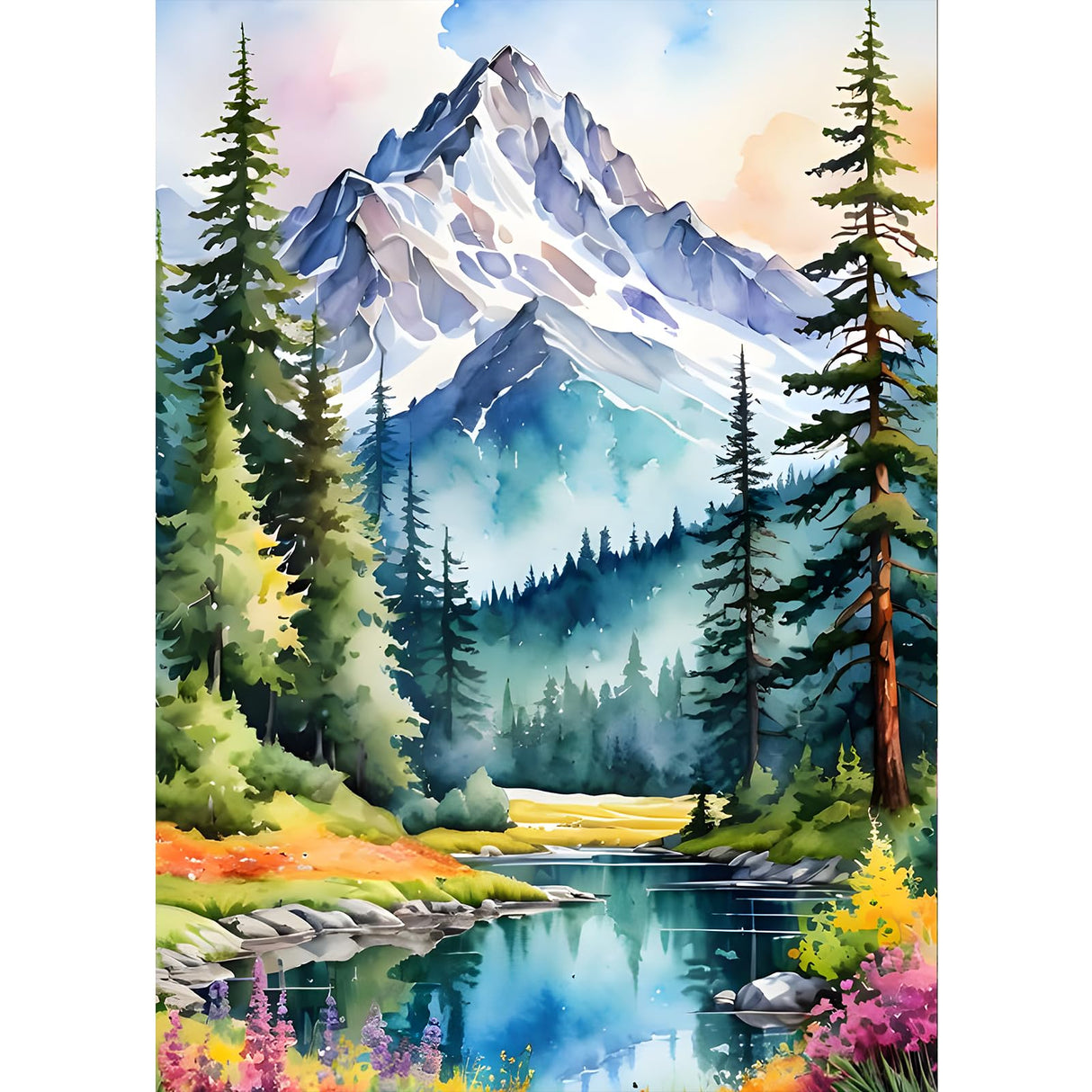 GDYEEH DIY 5D Snowy Mountain Diamond Art Kits, Round Full Drill Sparkling Forest Diamond Painting Picture, River Painting Art Kits Craft for Adults Beginners, Home Wall Decor 12x16 inch GDYEEH