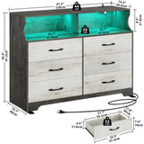 LIKIMIO 6 Drawer Dressers & Chests of Drawers for Bedroom, LED & USB Charging Modern Long Storage Cabinet, Mid-Century Tall Farmhouse Organizer Closet, Living Room Chest, Hallway, Rustic Wood LIKIMIO