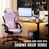 Dowinx Gaming Chair Fabric with Pocket Spring Cushion, High Back Ergonomic Computer Chair with Footrest for Adults, Massage Lumbar Support Swivel Game Chair for Office Gaming 300LBS, Pink Dowinx