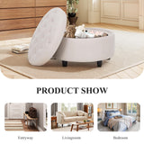 COLAMY Fabric Round Storage Ottoman with Reversible Tray Lid – Multi-Functional Footrest, Hidden Storage, Sturdy & Stylish Small Coffee Table for Living Room, Bedroom, or Entryway(Beige) COLAMY