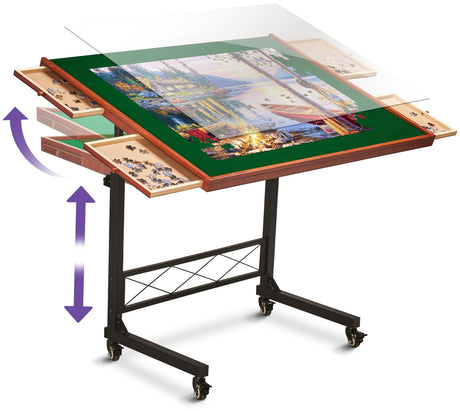 JoyBerri Puzzle Station Jigsaw Puzzle Table/Rolling Desk - 1500 Piece Puzzle Board/Portable Jigsaw Tables with Drawers and Legs - Height Adjustable for Adults JOYBERRI