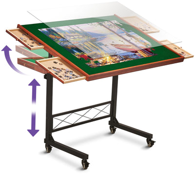 JoyBerri Puzzle Station Jigsaw Puzzle Table/Rolling Desk - 1500 Piece Puzzle Board/Portable Jigsaw Tables with Drawers and Legs - Height Adjustable for Adults