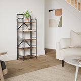 4NM No Assembly Folding Bookshelf, 5 Tier Vintage Industrial Book Shelf,Metal Foldable Storage Bookcase and Bookshelves for Living Room,Bedroom and Kitchen - Rustic Brown 4NM