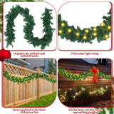 Knitgrip 2 Pcs 9ft Christmas Fence Decorations with Solar Light Christmas Outdoor Decorations with 4 Pcs Large Red Bows Cable Ties for Holiday Patio Outdoor Fence Eaves Knitgrip