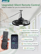 LEDIARY 20" Outdoor Ceiling Fan with Lights,IP65 Waterproof Gazebo Hanging Fan with Remote Control Smart App, Plug in Caged Ceiling Fan with 3CCT 6-Speeds for Patio Porch Pergola(Black) LEDIARY