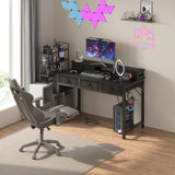 Lufeiya Computer Desk with Drawers for Home Office Bedroom, 40 inch Black Writing Study Desks with Fabric Drawers Storage, Gaming Desk Table with Power Outlet & Monitor Stand, Black Lufeiya