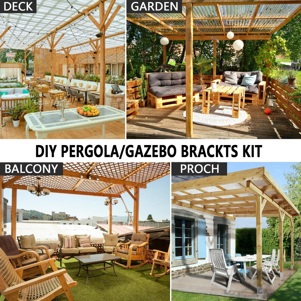 DEVALLEY 3-Way T-Shaped Pergola Brackets Kit,Woodwork Brackets with Screws for 4x4(Actual:3.5"x3.5") Wood Beams for Patio Pergola,Log Cabins,Gazebo W/Hardware (2Pack) DEVALLEY