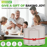 NutriChef 3 Piece Nonstick Cookie Sheets for Baking - Premium Carbon Steel Baking Pans with White Silicone Handles - Even Heat Distribution, PFOA/PFOS/PTFE Free, Easy to Clean - Cream Marble, NCBKT3CM NutriChef