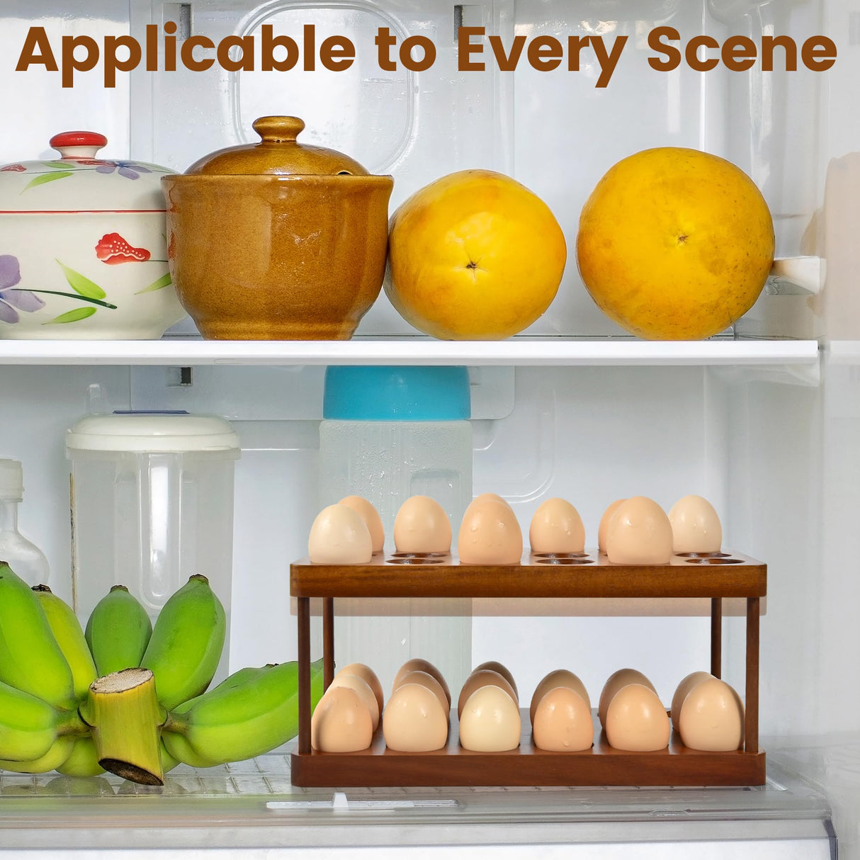 Wooden Double Layer Egg Holder - Farmhouse Kitchen Acacia Egg Tray Organizer - 2 Tier Fresh Egg Storage Rack Basket for Countertop, 36 Capacity Sishynio