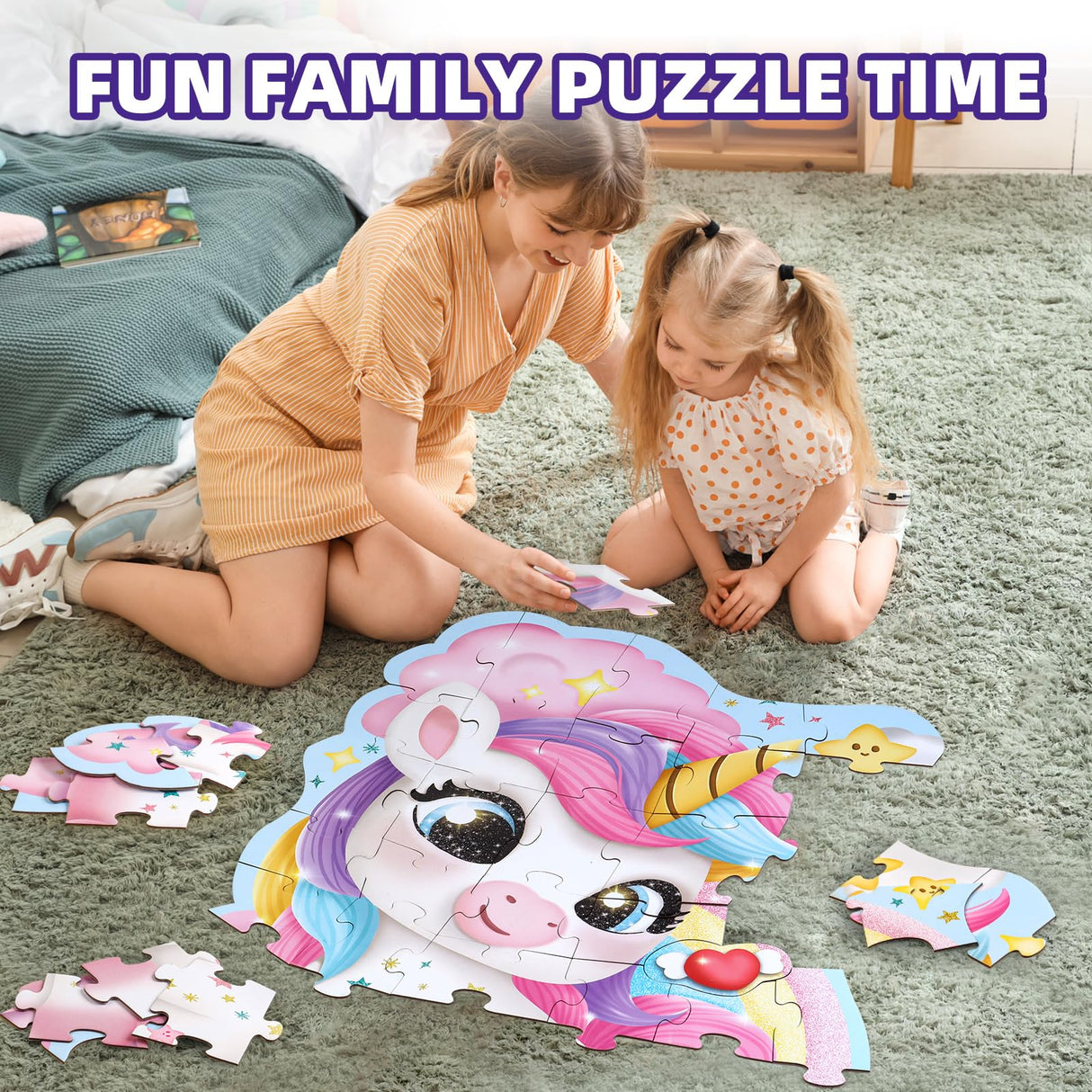 45 Piece Unicorn Floor Puzzle, Large Special Shapes Puzzles for Kids Ages 3-5, Toddler Floor Puzzles for Kids Ages 4-8, 4 Year Old Girl Gifts Toys for Birthday, Halloween, Christmas wookidel