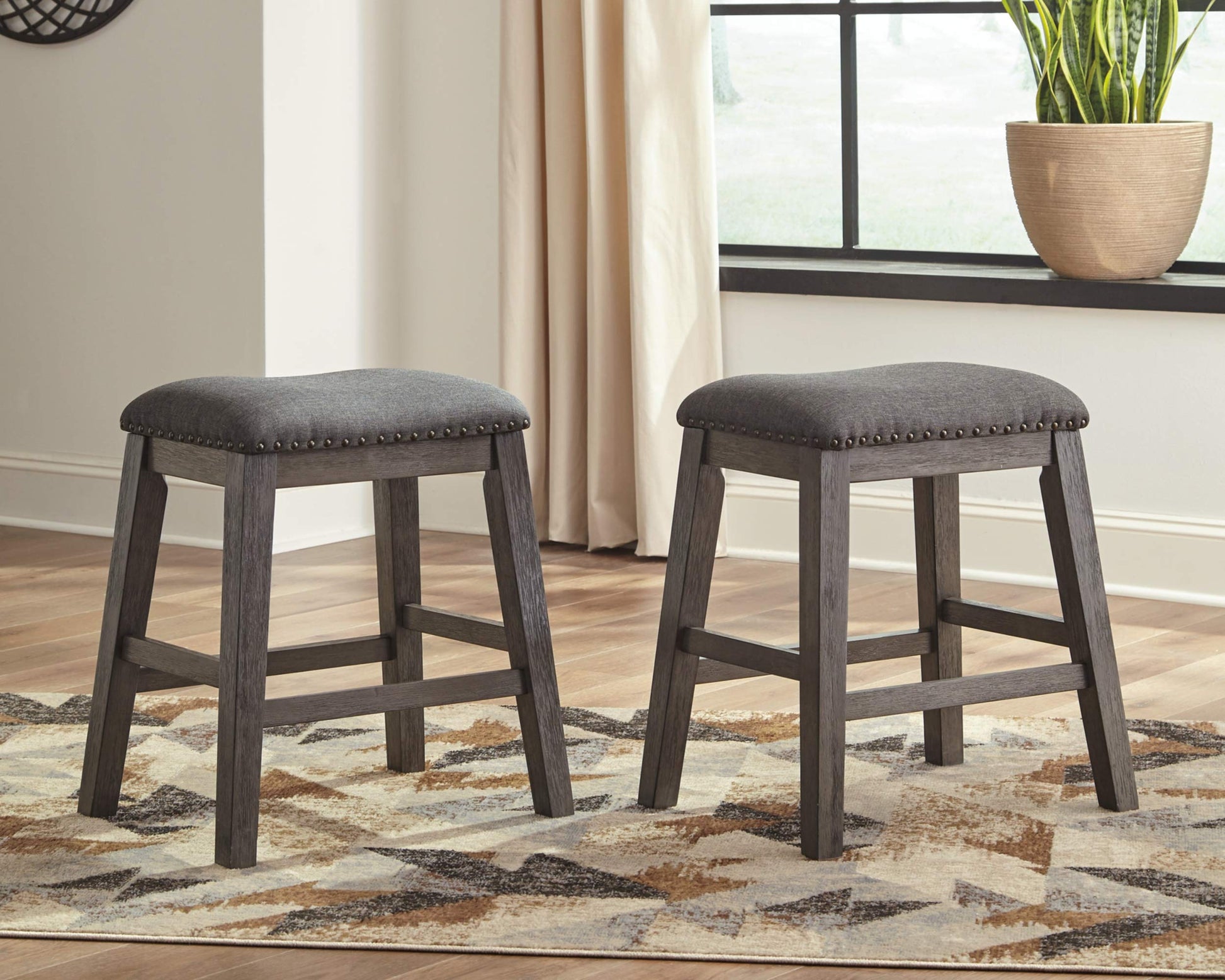 Signature Design by Ashley Caitbrook Rustic 24.4" Counter Height Upholstered Barstool, 2 Count, Gray - WoodArtSupply