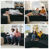 UQGVML 129'' Cloud Corduroy Couch for Living Room, Modern Curved Cloud Sofa, Upholstered Corner Couches for Living Room, L Shaped Sectional Couch (Black) UQGVML