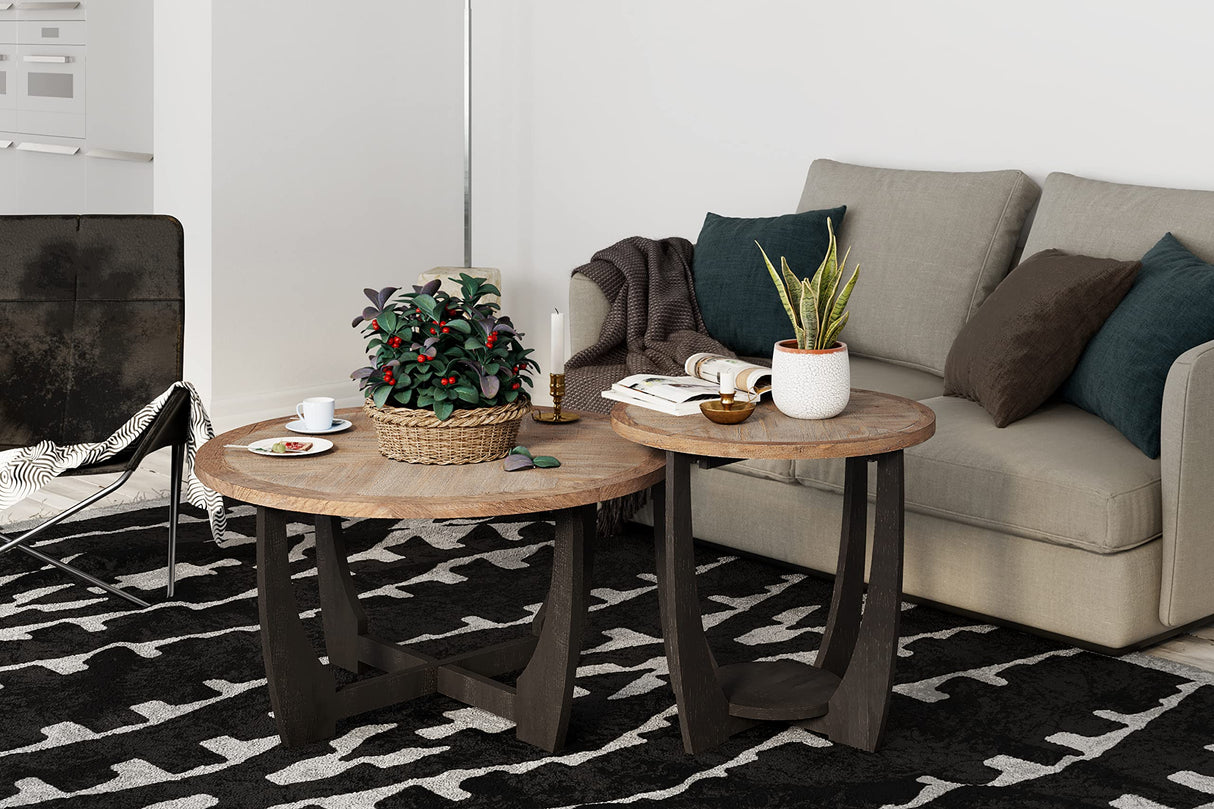 COZAYH Rustic Farmhouse End Table with Storage Shelf, French Country Accent Side Table for Family, Dinning or Living Room, Small Spaces, Modern, Round COZAYH