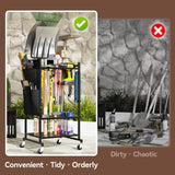 SUFAUY Garden Tool Organizer, Rolling Heavy-Duty Garage Tool Stand, Yard Storage Rack with Casters and Hooks, Black SUFAUY