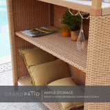 Grand patio Outdoor Tiki Bar Set with Widen Ceramic Top (42" W), Phuket 3-Piece Wicker Islander Tiki Bar and 2 Stools Storage for Garden, Natural Grand patio