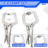 4 Pcs Locking C Clamp Set, Locking Pliers with Fixed and Swivel Pads, 6 Inch, 9 Inch, 11 Inch, Metal Tools Welding Clamps for Home Farm Minatee