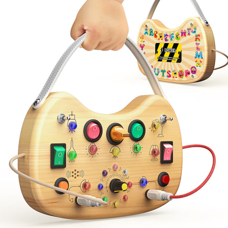 flycoost Montessori Toddler Busy Board Sensory Toys for Toddlers Wooden Autism Sensory Toy, Toddler Switch Board with 17 LED Lights for Kids 1-6 Year Olds to Develop Fine Motor Skills. flycoost