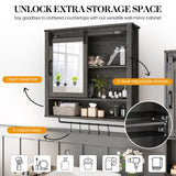 RoyalCraft 28in Bathroom Cabinet Wall Mount with Sliding Mirror Door, Over The Toilet Storage Cabinet, Farmhouse Medicine Cabinet with Shelves and Towel Bar for Living Room, 28" W x 29" H, Dark Grey RoyalCraft