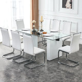MEMUY Glass Dining Table Set for 8,Rectangle Dining Table Top with White High Glossy Wood Board Base,71”White Kitchen Table with 8 White Chairs for 6-8 Person MEMUY