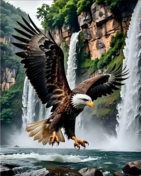 Eagle Paint by Numbers Kit for Adults, DIY Waterfall Paint by Numbers for Beginner, Watercolor Oil Painting by Number on Canvas for Home Decor and Gifts 16x20 Inch askkqtx
