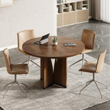 LITTLE TREE 39-Inch Small Conference Table for 4, Round Meeting Table with X-Shape Pedestal, for Office, Conference Room, Small Spaces, Dark Brown LITTLE TREE