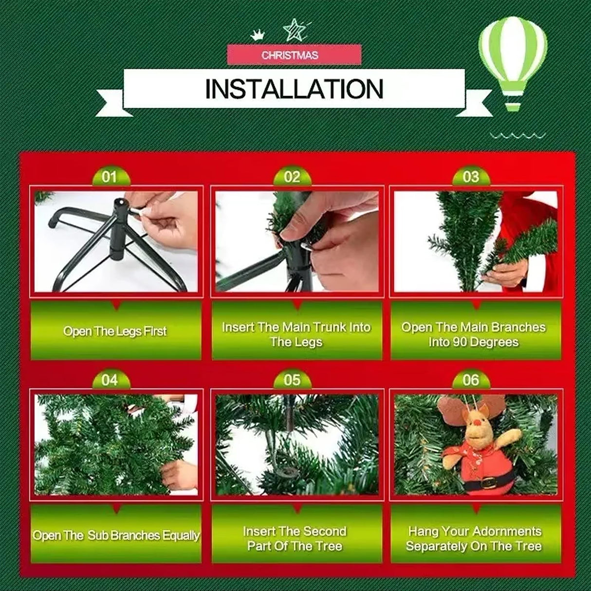 ibidan 8ft Green Artificial Christmas Tree with Led Lights, Premium Foldable Xmas Tree Full with Branch Tips, Faux Christmas Tree with Lights for Bedroom, Corner, Easy Assembly with Metal Stand ibidan