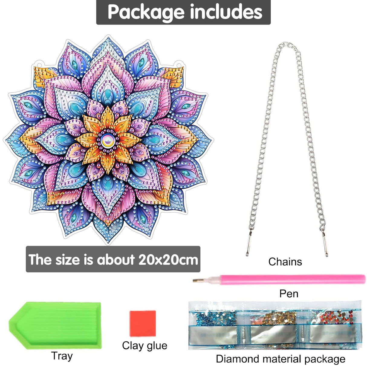 Bimkole Mandala Flower Diamond Art Hanging Kit for Adult, DIY 5D Diamond Art Window Pendant, Acrylic Crystal Art Hanging Ornament Home Wall Garden Front Door Sign Outdoor Decor 7.8x7.8 Inch Bimkole