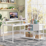 Tribesigns 55-Inch Modern White Reversible L-Shaped Desk with Storage Shelves and Drawers Tribesigns