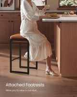 VASAGLE EKHO Collection - Bar Stools Set of 2, Counter Height Bar Stools, Synthetic Leather with Stitching, Mid-Century Modern Counter Stools, 26-Inch Tall, Kichen Home Bar Dining Room, Caramel Brown VASAGLE