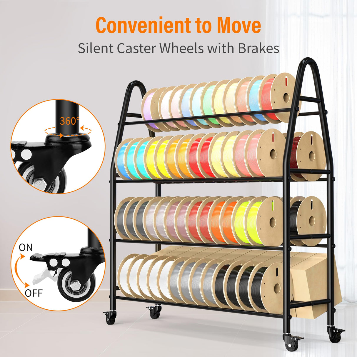 𝐘𝐮𝐦𝐤𝐟𝐨𝐢 3D Printer Filament Rack for 90PCS, Rolling Filament Spool Holder, Heavy Duty Metal Shelf for ABS/PLA/TPU/Nylon, 3D Printer Accessories for Studio Office Business Workshop Yumkfoi