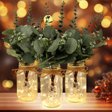 Lighted Mason Jar Centerpiece Set of 3 Eucalyptus Plant Decorative Jars Vase Farmhouse Table Decorations for Home Living Dining Room Wedding Christmas Thanksgiving Party ysnn