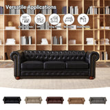 N NOORDENIYA Chesterfield Leather Sofa, 89" Mid Century Modern Couch with Low Back, Roll Arm Nailhead Trim Classic 3 Seater Couch for Living Room, Office, Apartment, PU Black N NOORDENIYA