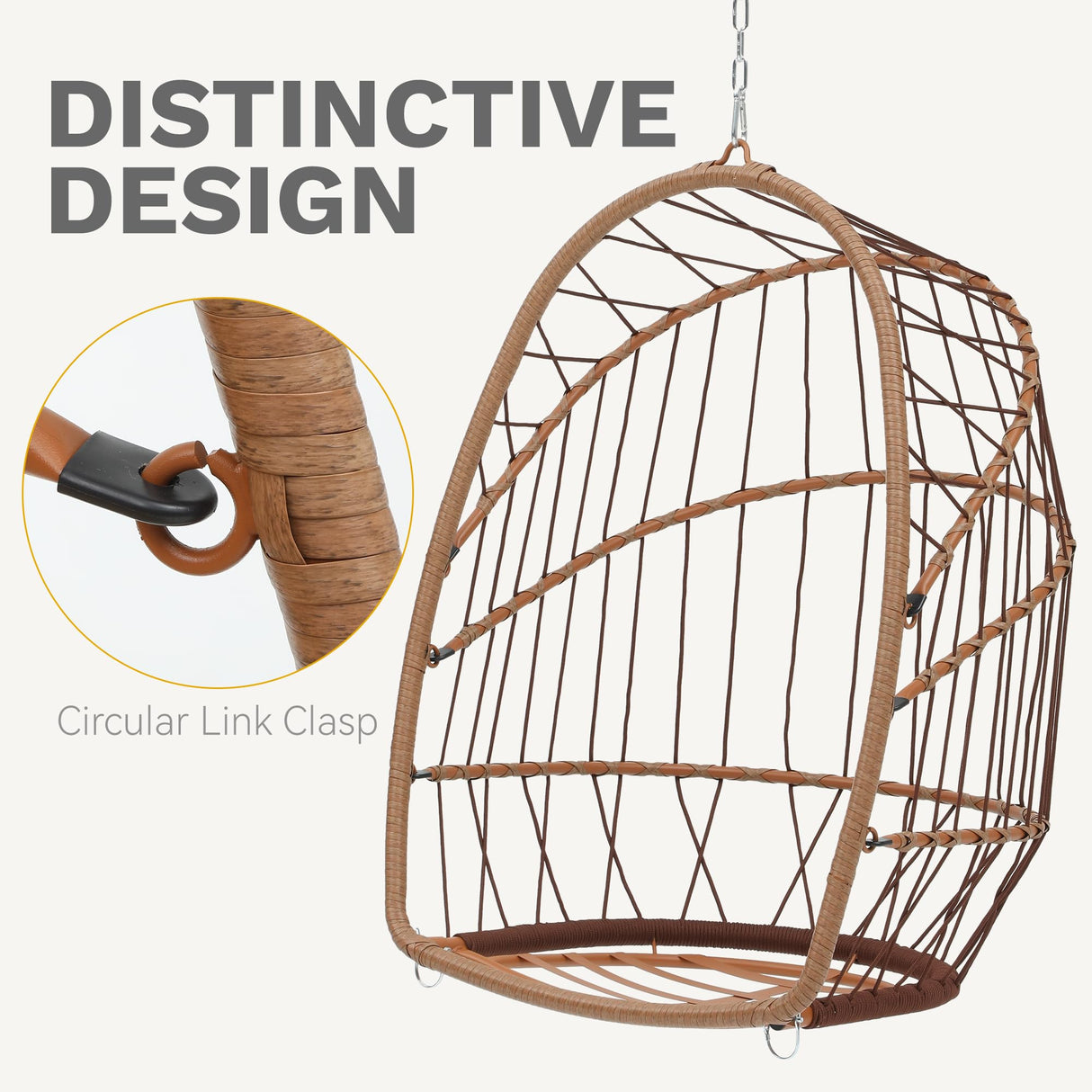 DWVO Egg Chair Without Stand, Basket Chair Hanging Outdoor Rattan Wicker Patio Hammock Indoor Egg Chair with Cushion, Hanging Swing Chair 350lbs for Porch, Garden, Bedroom, Balcony, Beige DWVO