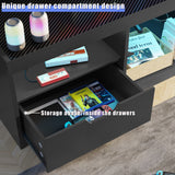 JUMMICO TV Stand, Entertainment Center LED Gaming TV Stand for 65+ Inch TV Carbon Fiber Top, Dynamic RGB Modes TV Cabinet Console with Adjustable Glass Shelves Storage Drawers (Black) JUMMICO