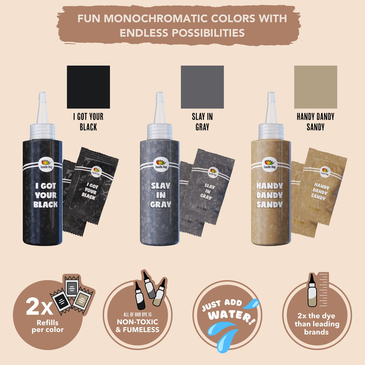 DOODLE HOG Black Tie Dye Kit, DIY Tie Dye Kit for Kids, Clothing Dye Supplies, Tie Dye Kits for Adults, 9 Full Bottles DOODLE HOG