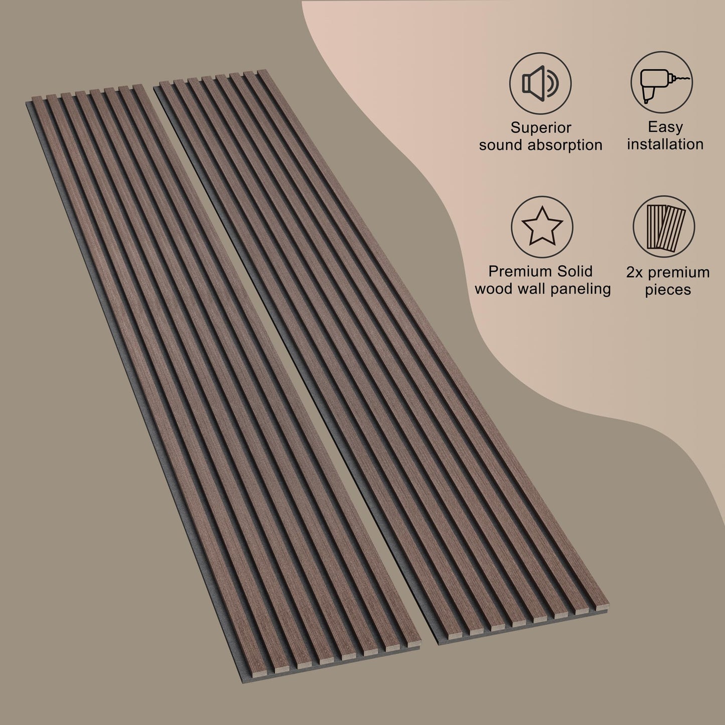 ROOMTEC Acoustic Wood Wall Panels, 2 Pack 94.49” x 12.6” Soundproof Wall Panels, Wood Slat Wall Panels for Wall Decor (Walnut) - WoodArtSupply