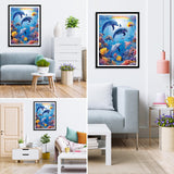 MXJSUA Dolphins DIY Diamond Painting by Number Kits for Adults, Sea World 5D Round Drill Diamond Gem Art Painting Picture Arts Kits Craft for Home Wall Decor 12x16 Inch MXJSUA