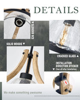 HANASS Pendant Light Fixtures, Farmhouse Wood and Glass Pendant Lighting for Kitchen Island, Rustic Length Adjustable MD89437 HANASS