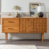 Walker Edison Deluca Boho Solid Wood 2 Door Sideboard with Prism Detail, 58 Inch, Caramel Walker Edison